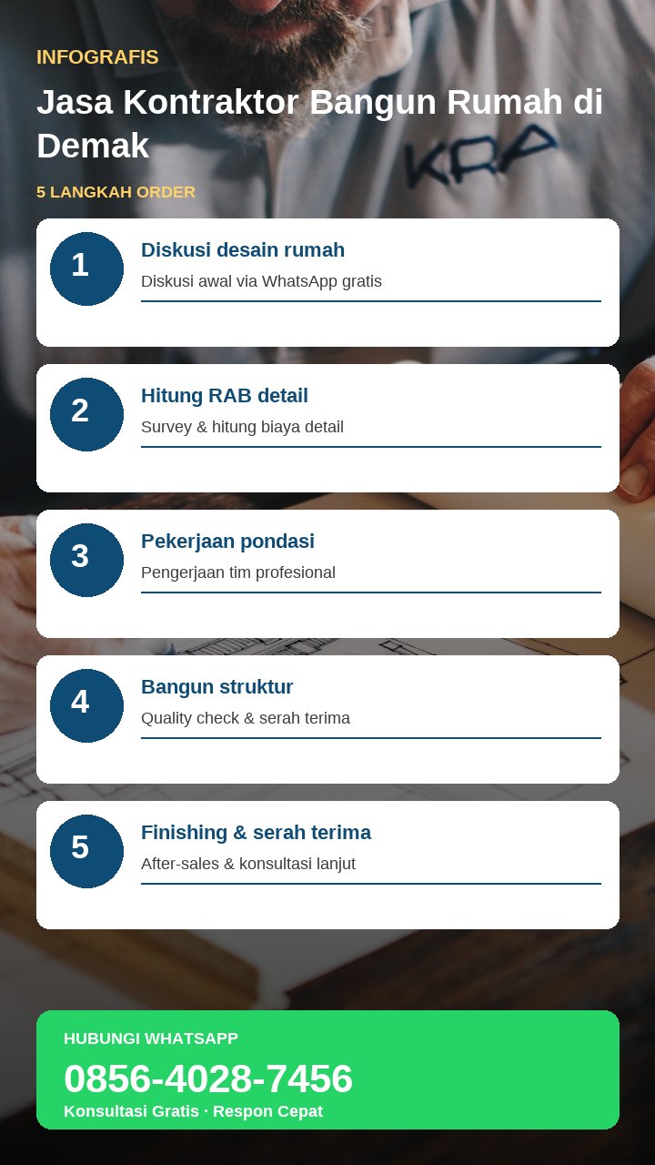 Infografis sketchnote alur bangun rumah dari desain hingga serah terima