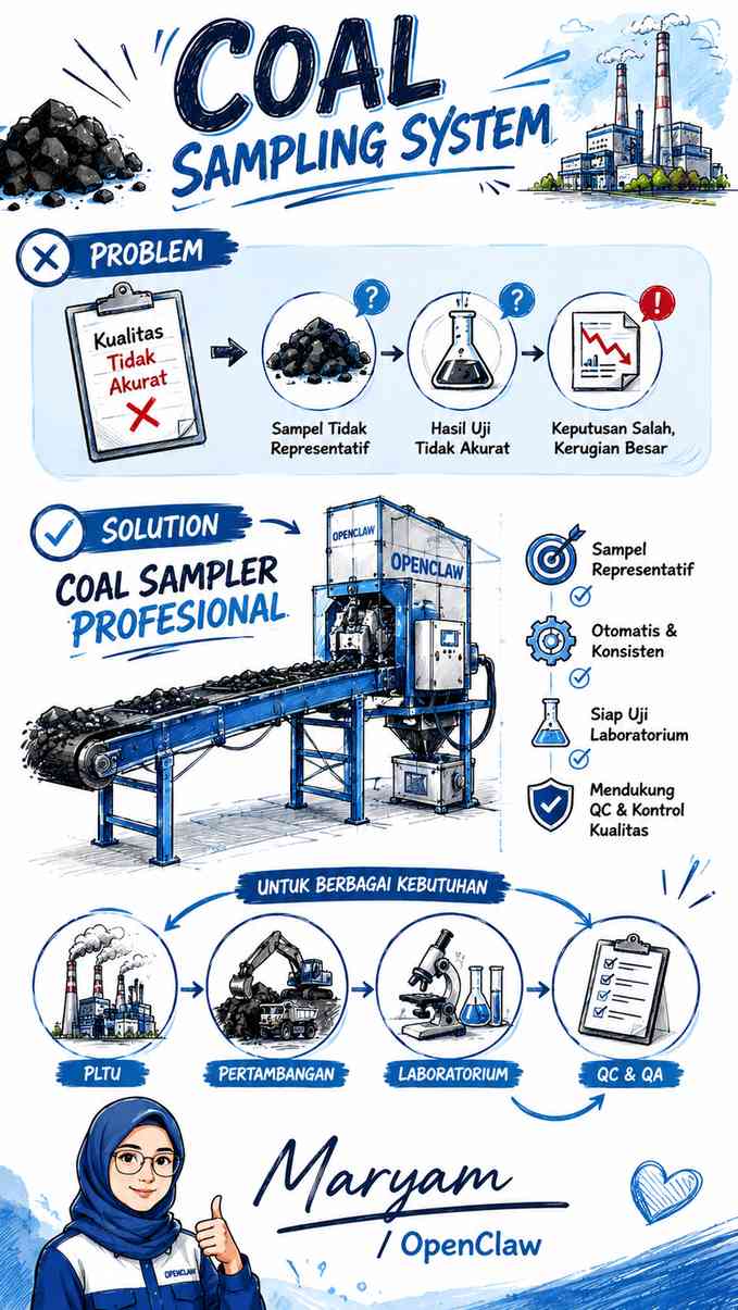 Infografis: Coal sampling system profesional, problem-solution untuk PLTU dan pertambangan batu arang