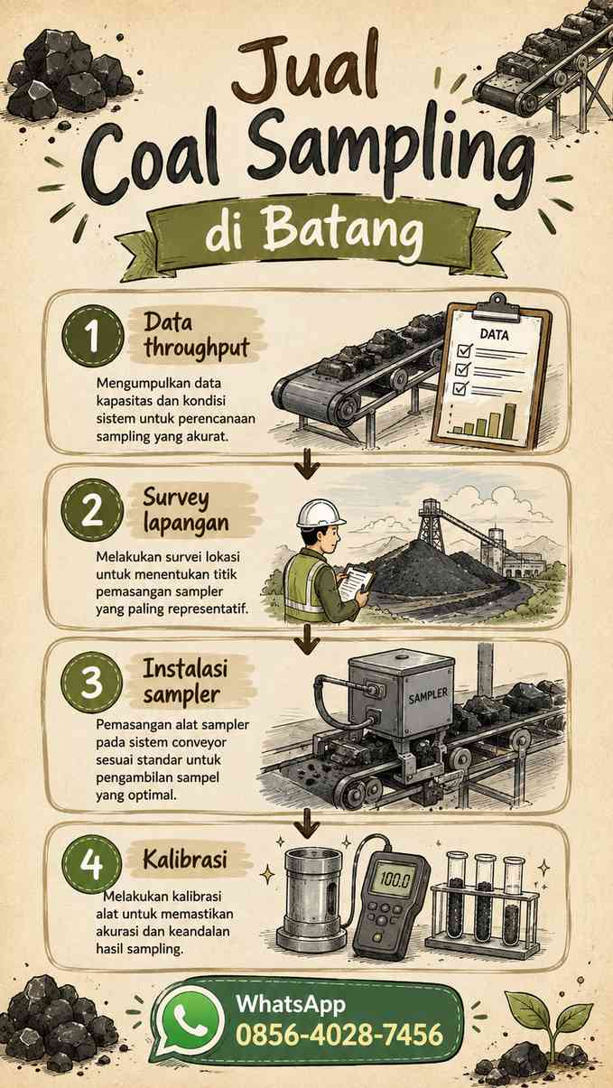 Infografis sketchnote alur coal sampling otomatis untuk industri