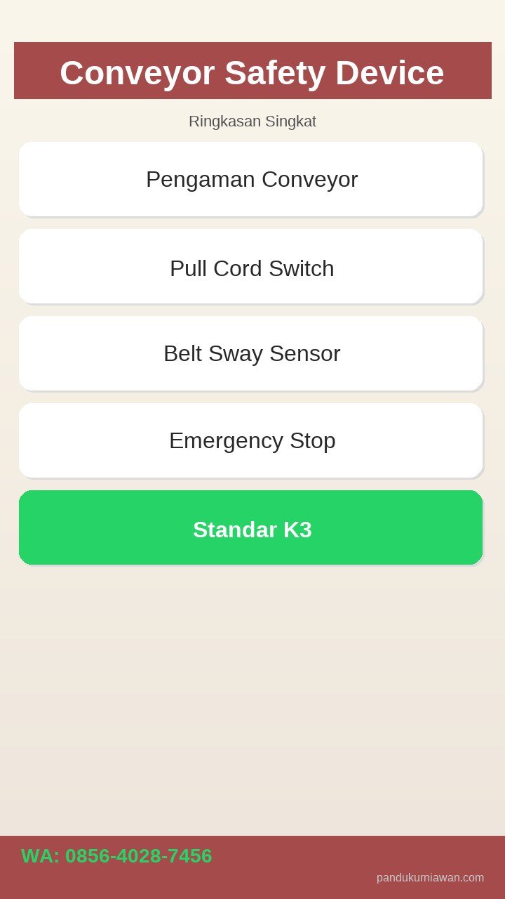Infografis Conveyor Safety Device di Semarang - pull cord, belt sway switch, misalignment