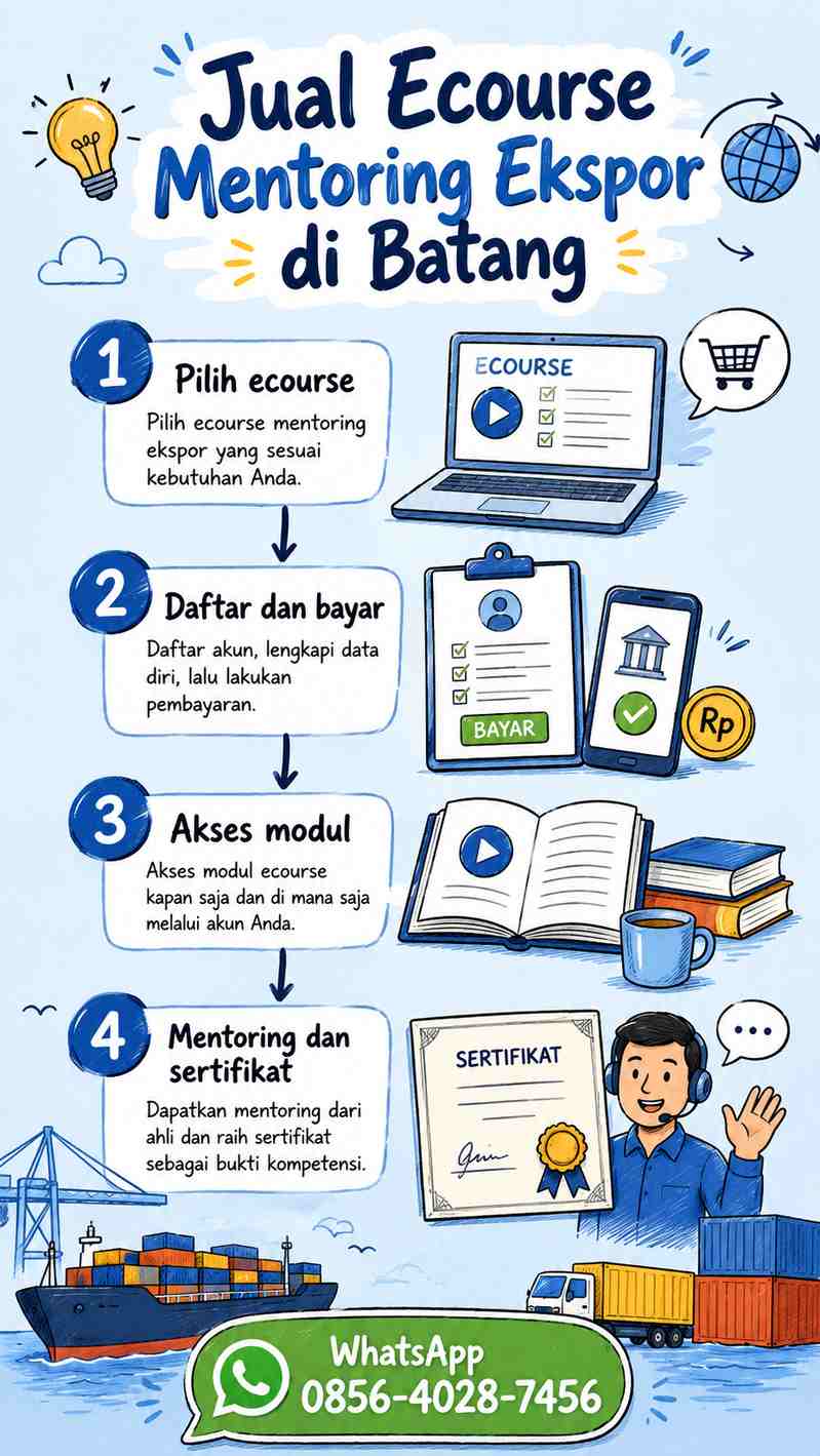 Infografis sketchnote alur ecourse mentoring ekspor UMKM