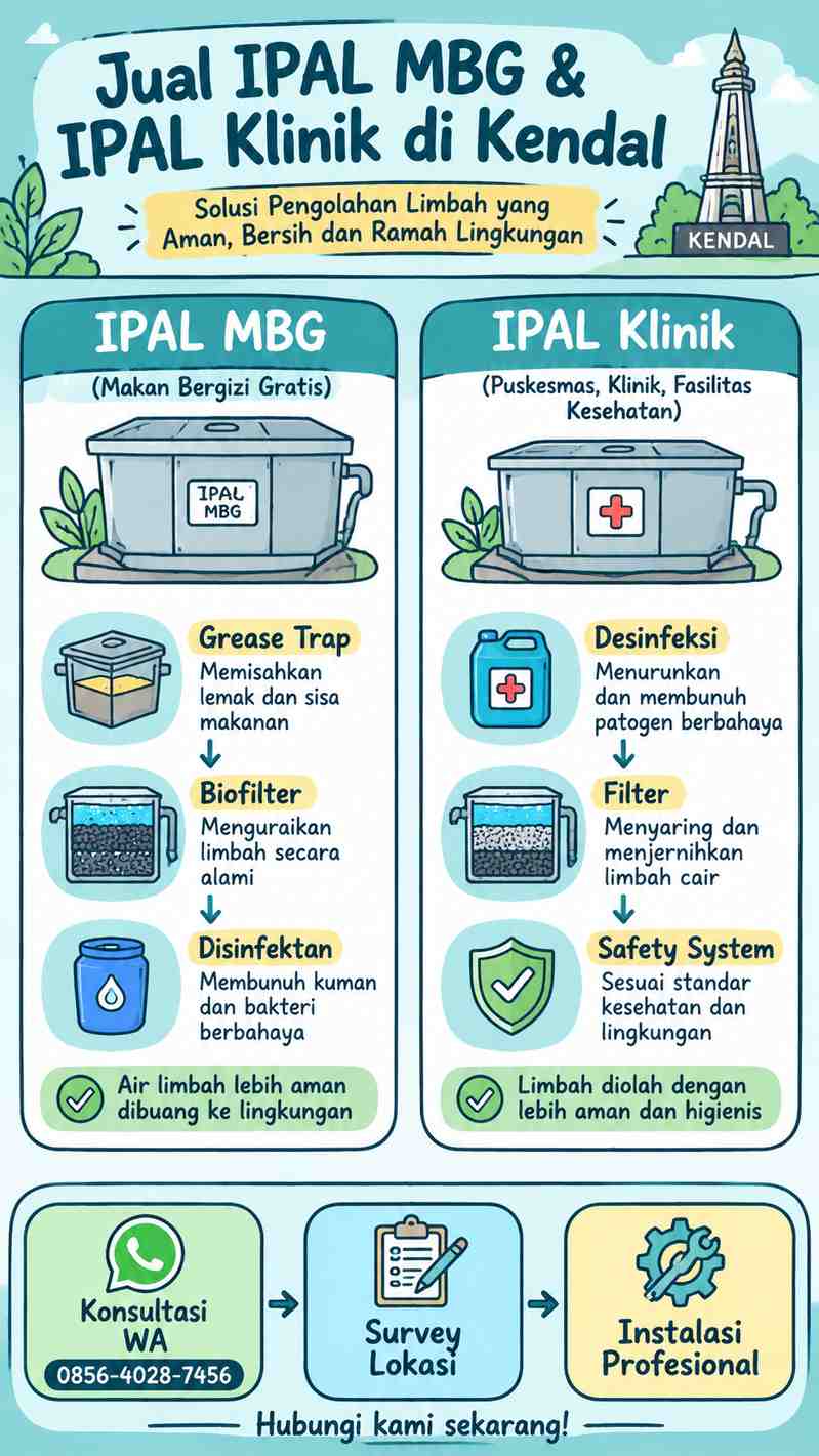 Infografis sketchnote alur IPAL MBG dan IPAL Klinik Kendal dari hulu ke hilir