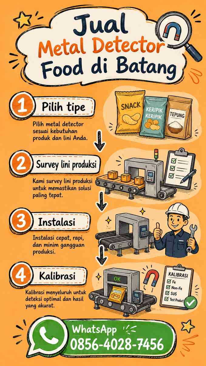 Infografis sketchnote cara kerja metal detector food dan titik pemasangannya