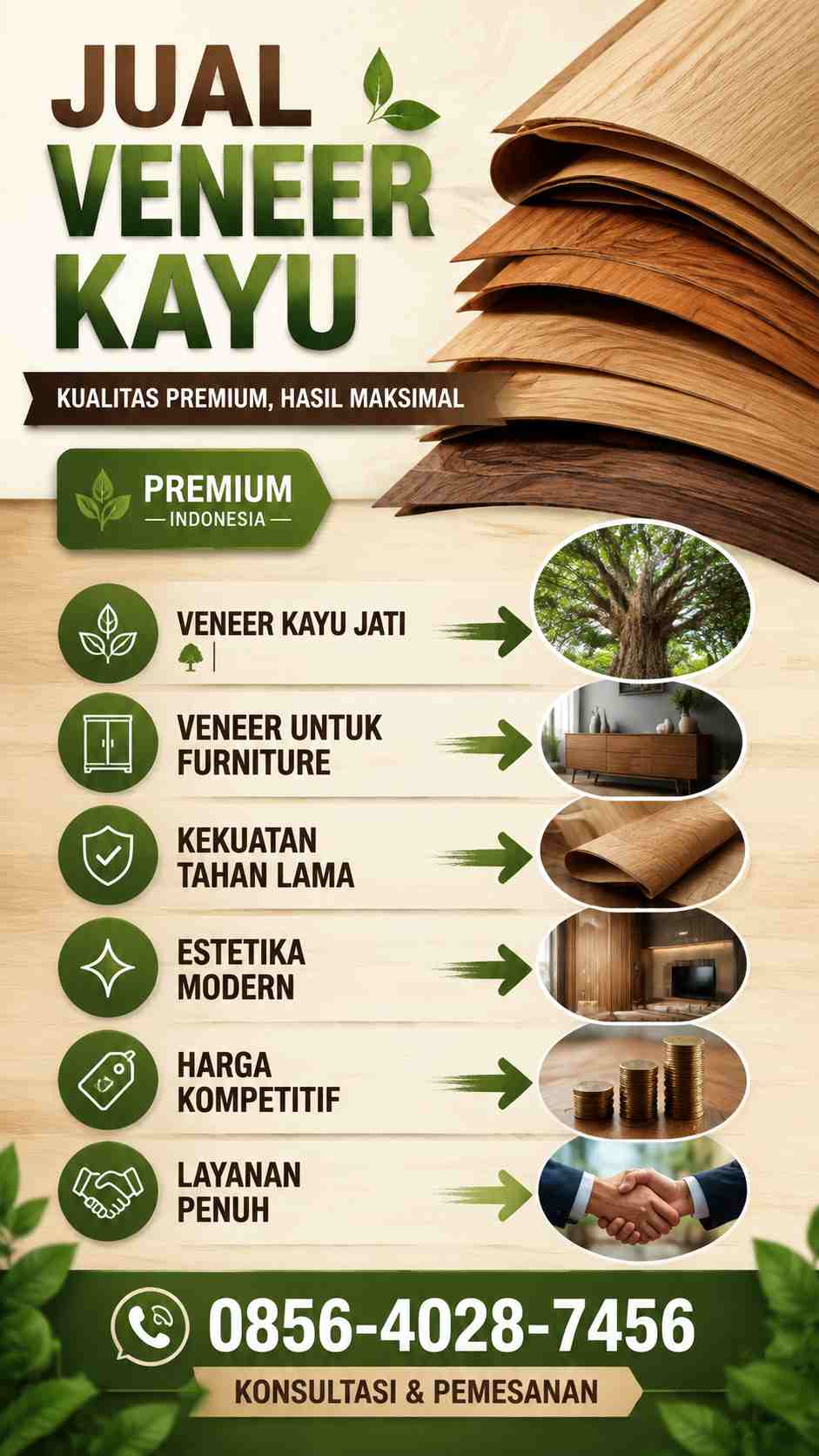 Infografis: Spesifikasi dan layanan Jual Veneer Kayu Jati premium di Semarang