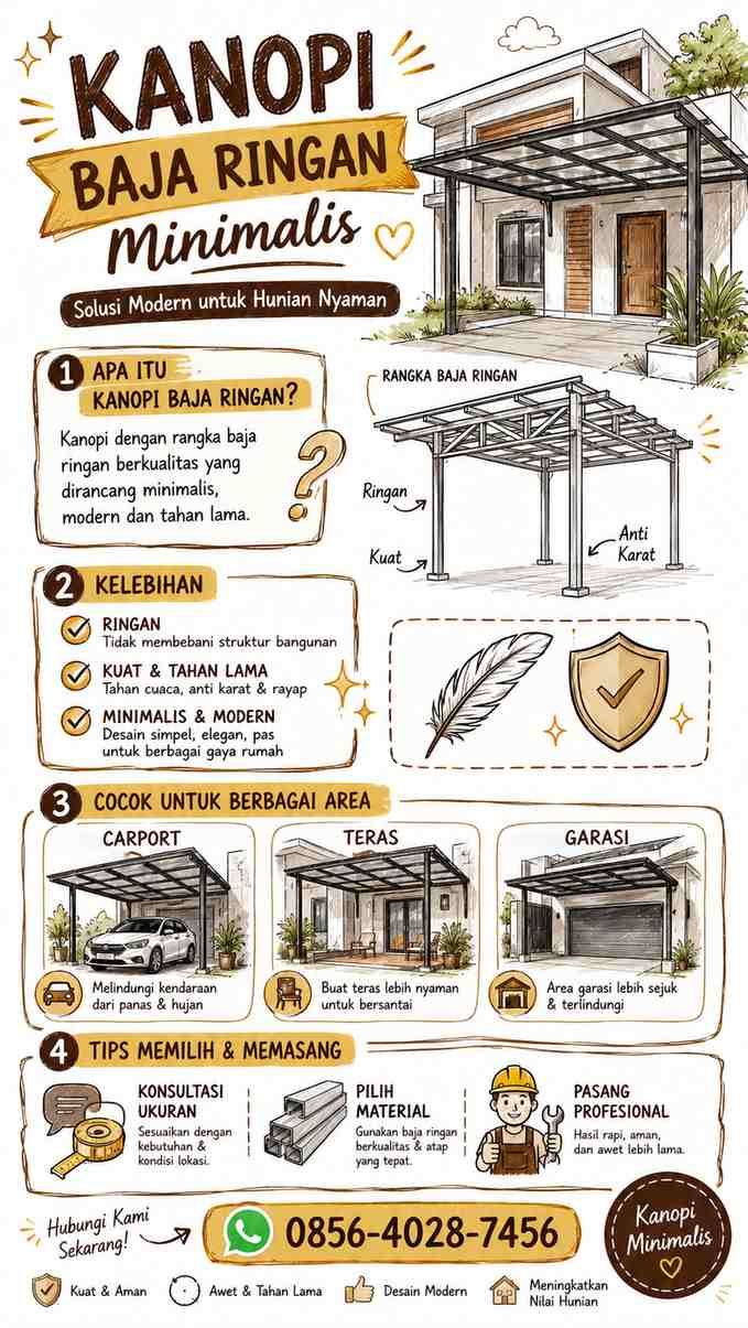 Infografis kanopi baja ringan minimalis - manfaat dan tips pasang kanopi di Semarang