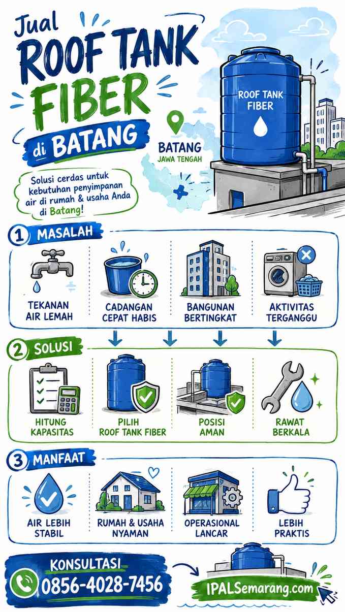 Infografis Jual Roof Tank Fiber di Batang tentang problem solution cadangan air bangunan