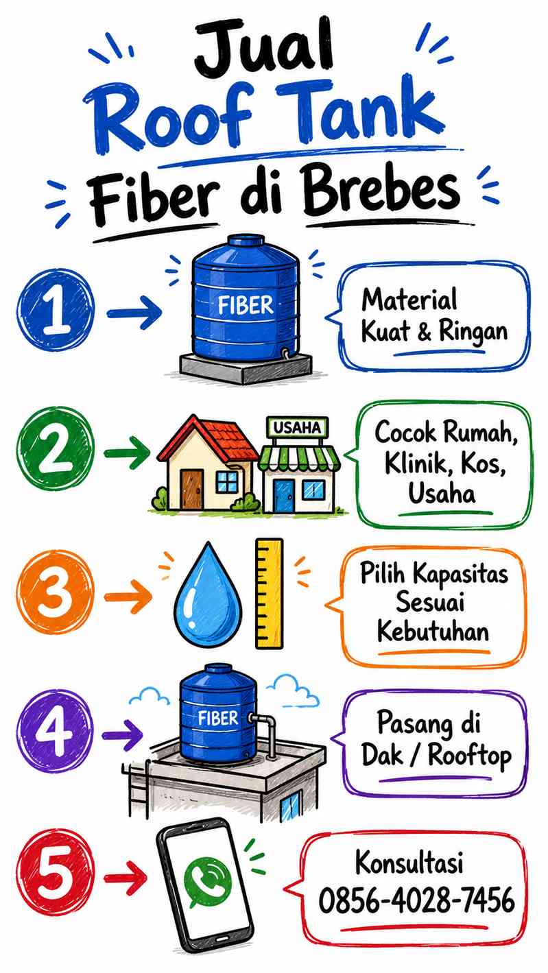 Infografis Jual Roof Tank Fiber di Brebes solusi cadangan air rumah dan usaha