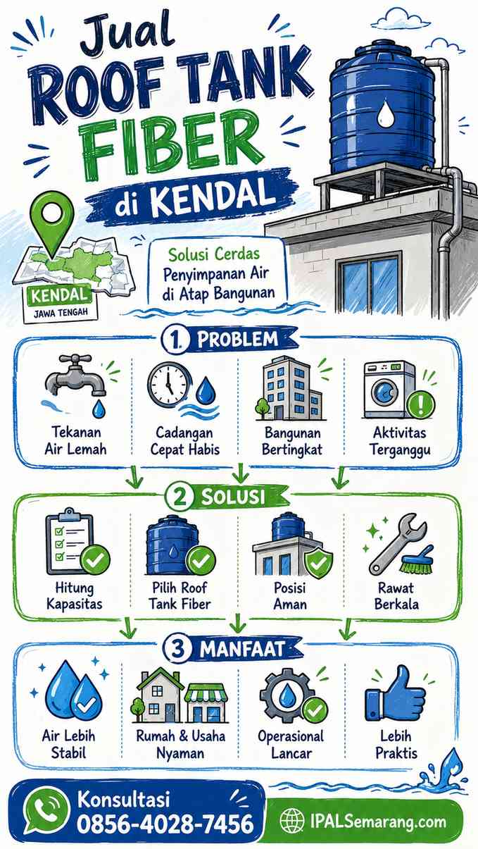 Infografis Jual Roof Tank Fiber di Kendal tentang problem solution cadangan air bangunan