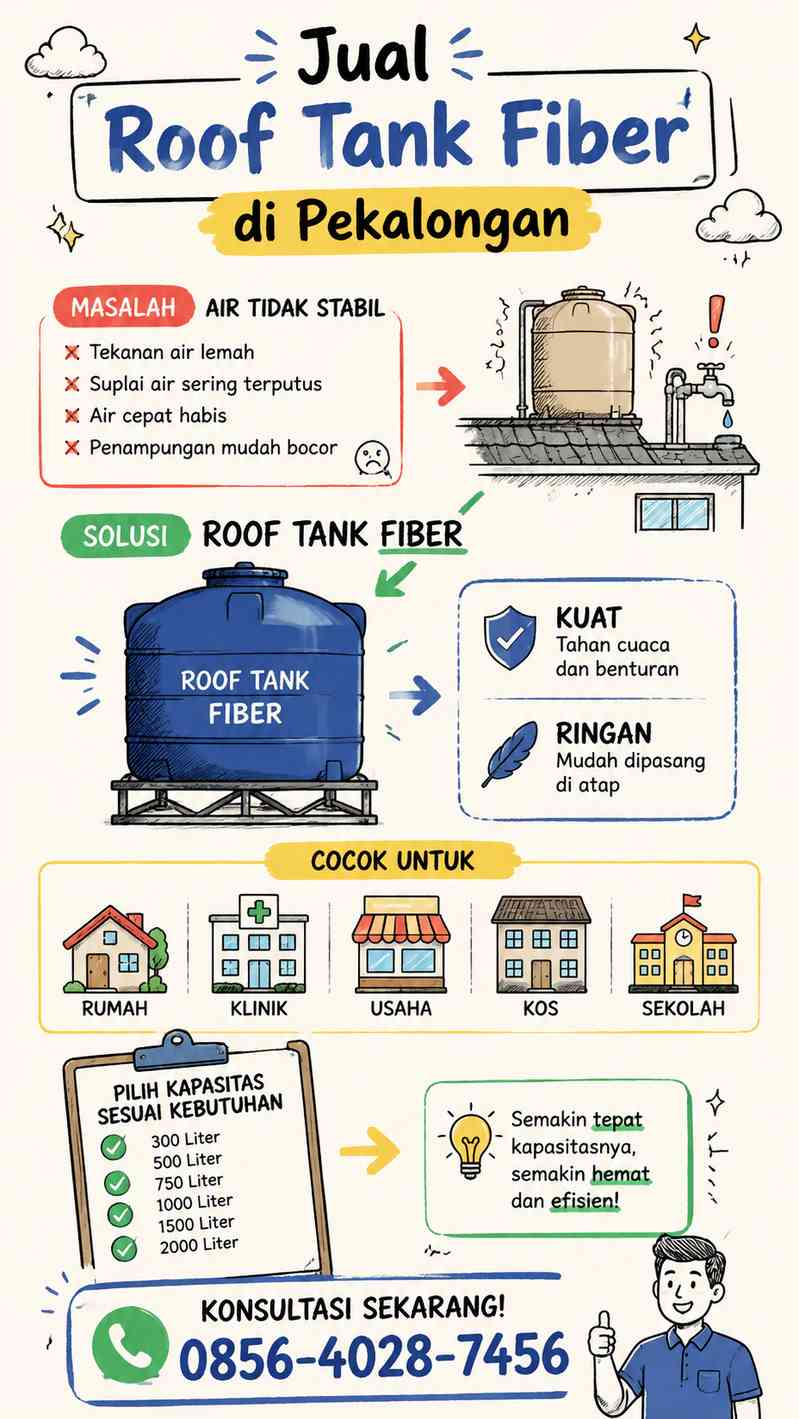 Infografis Jual Roof Tank Fiber di Pekalongan solusi penyimpanan air