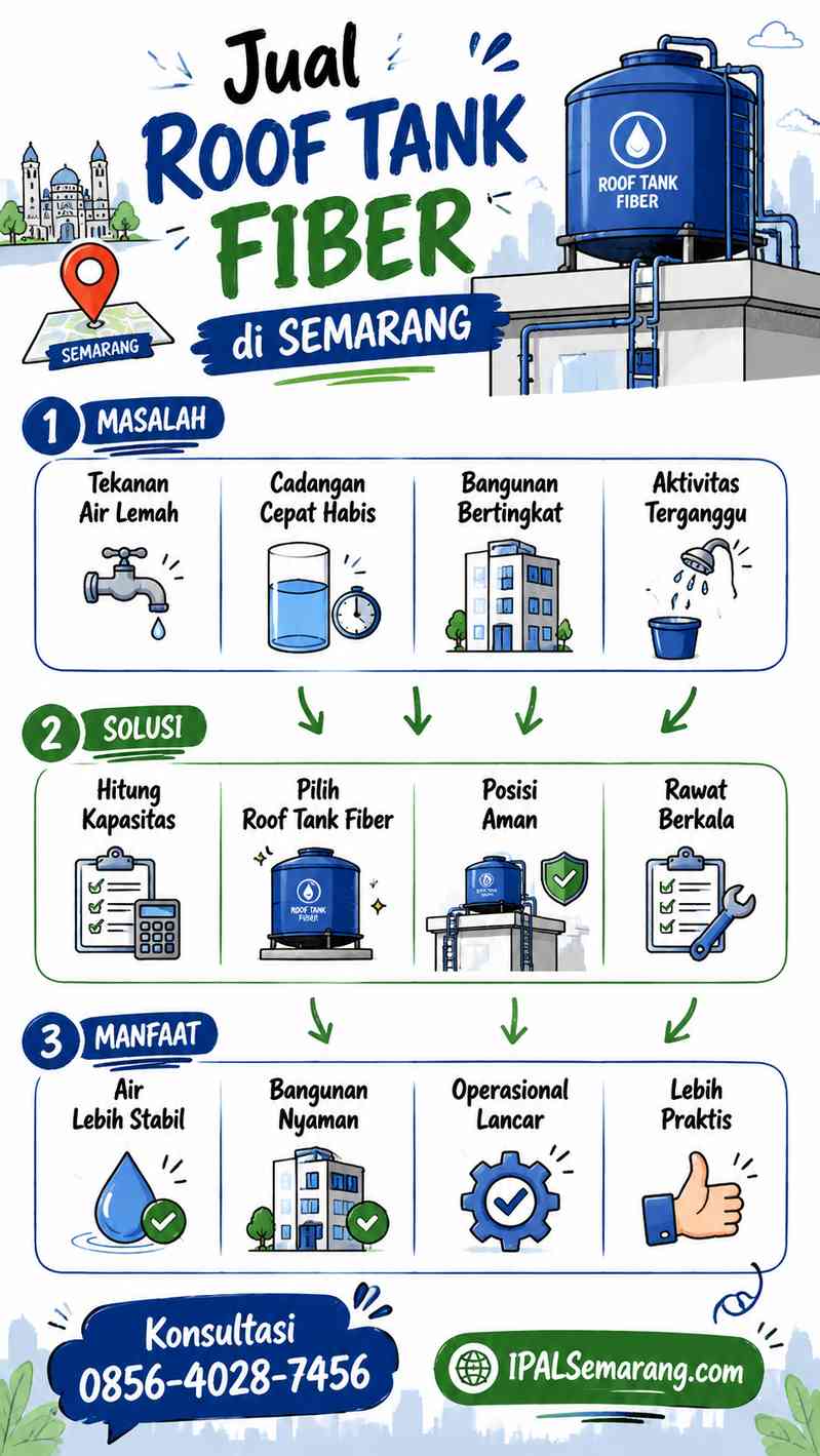 Infografis Jual Roof Tank Fiber di Semarang tentang problem solution cadangan air bangunan