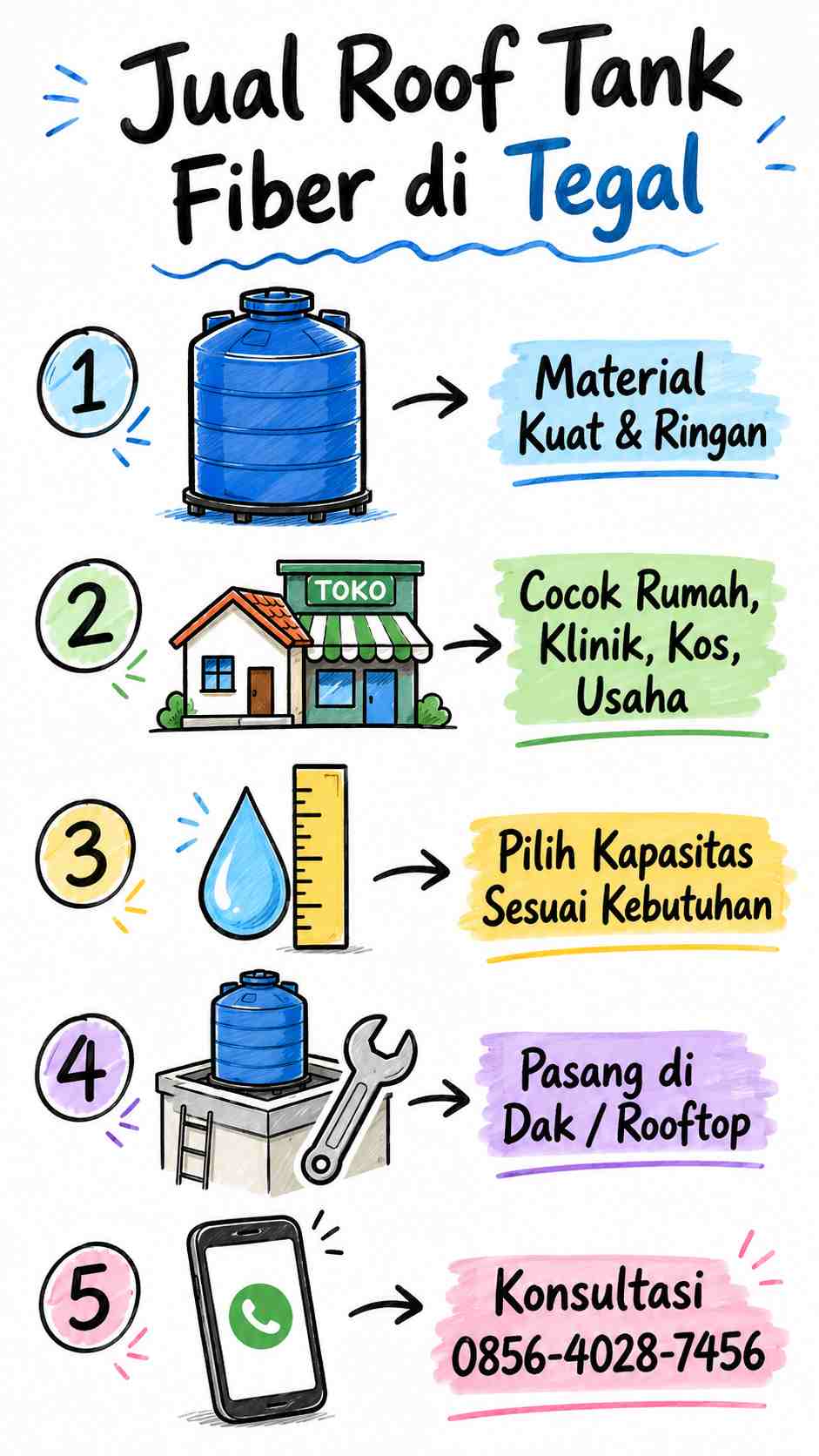 Infografis Jual Roof Tank Fiber di Tegal solusi cadangan air rumah dan usaha