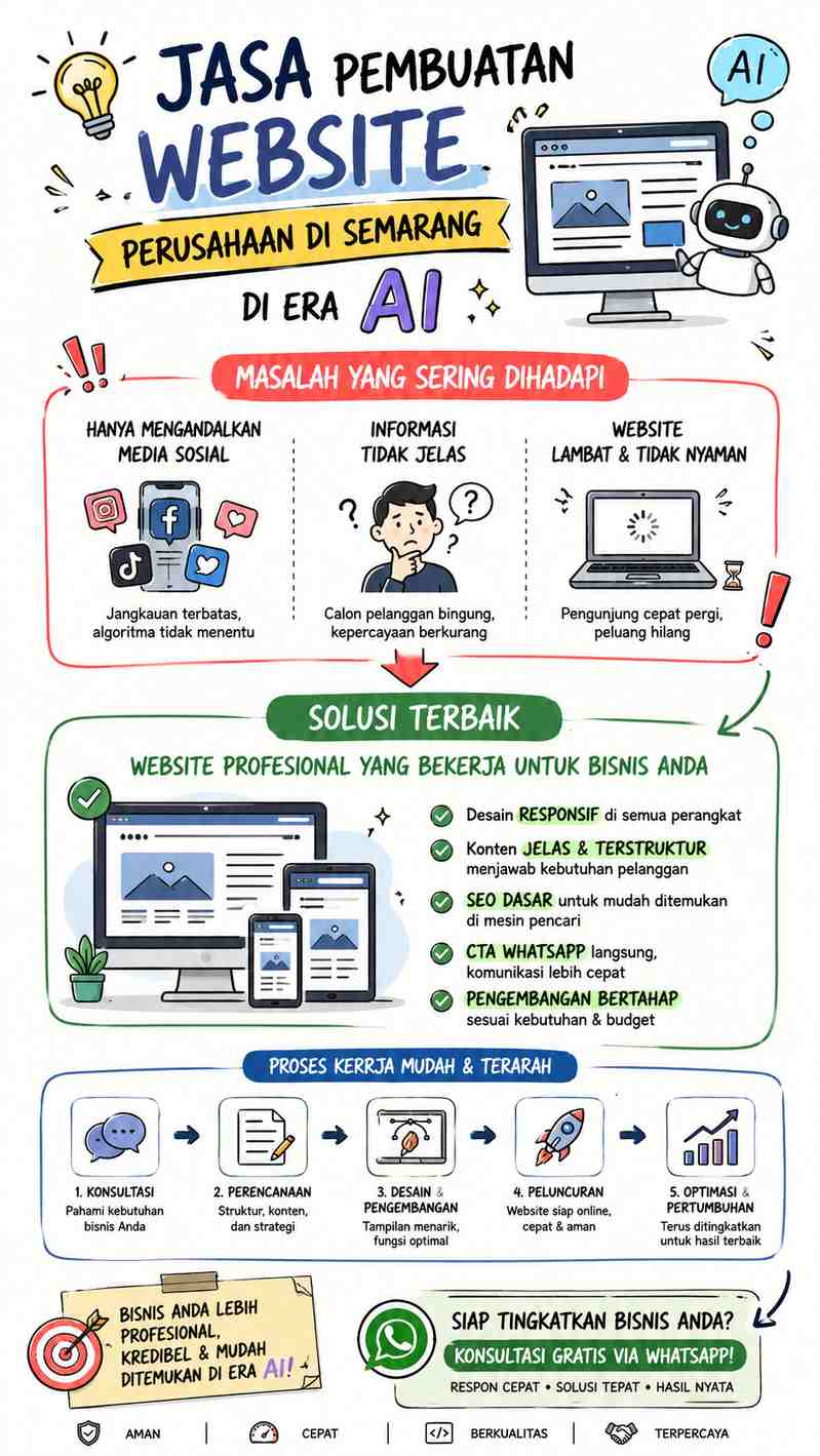 Infografis Jasa Pembuatan Website Perusahaan di Semarang untuk strategi bisnis di era AI