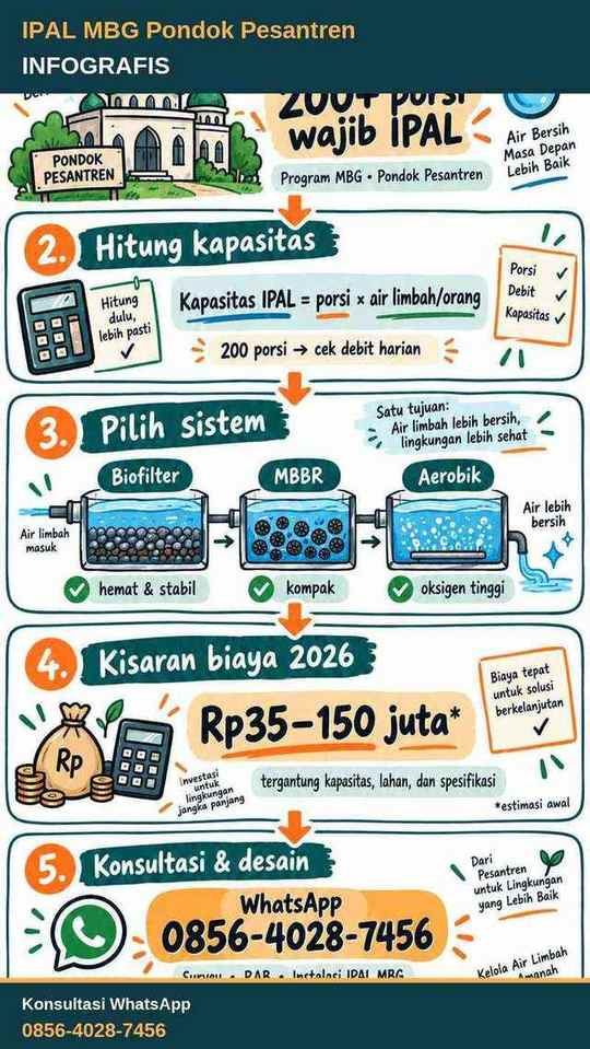 Infografis langkah pemasangan IPAL MBG pondok pesantren sesuai standar BGN